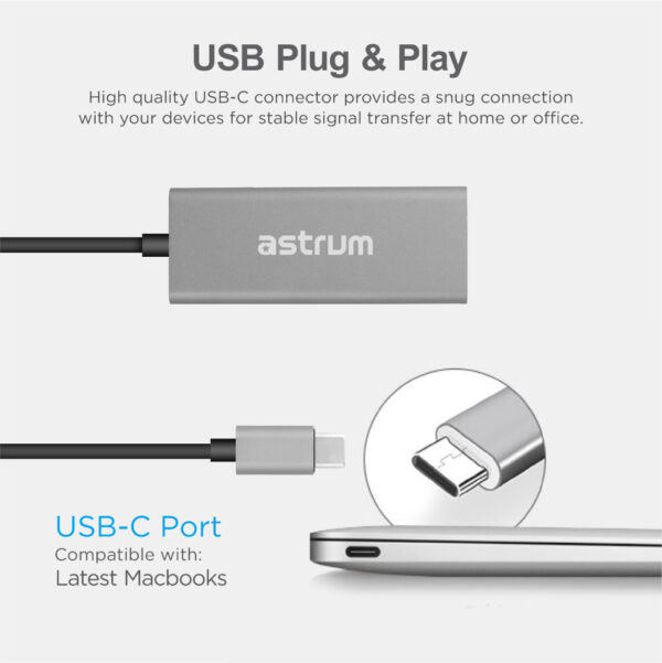 Astrum USB-A to Ethernet Gigabit Adapter | USB-C | NA450