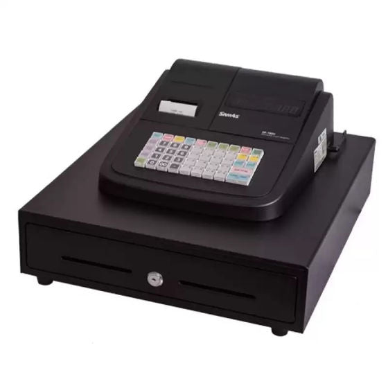 Black cash register on a white background